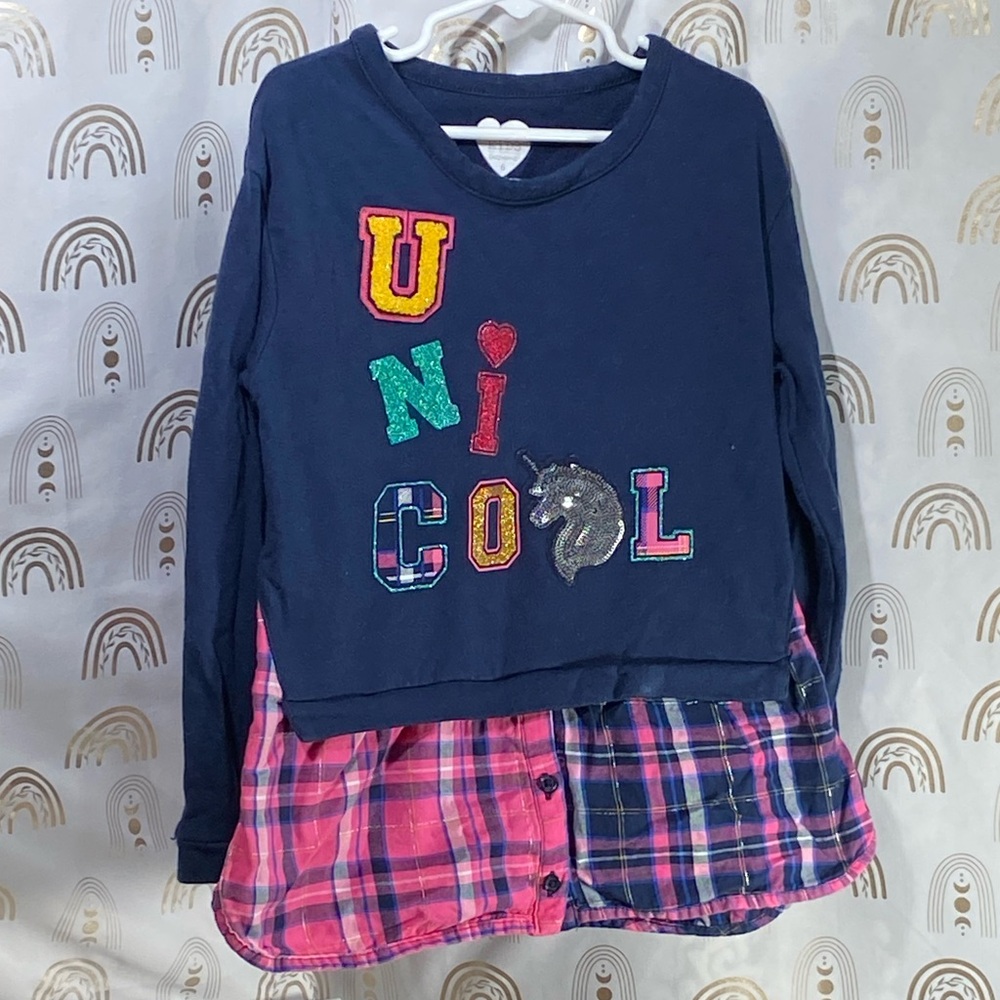 Garanimals Navy Top with Pink Plaid Hem